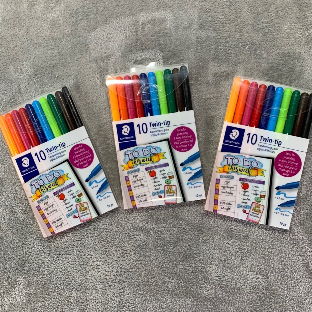 Staedtler Twin-Tip Handwriting Pens 3 pkg Bundle 10 Colors Journaling Lettering